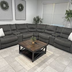 Grey Power Reclining Sectional Couch W/ USB ports