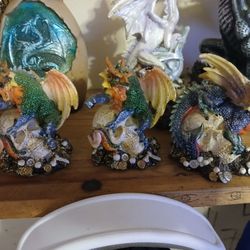 Set Of 3 Dragon Statues