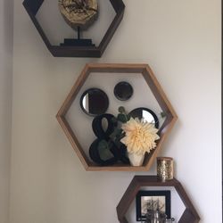 3 Hexagon Wooden Shelves
