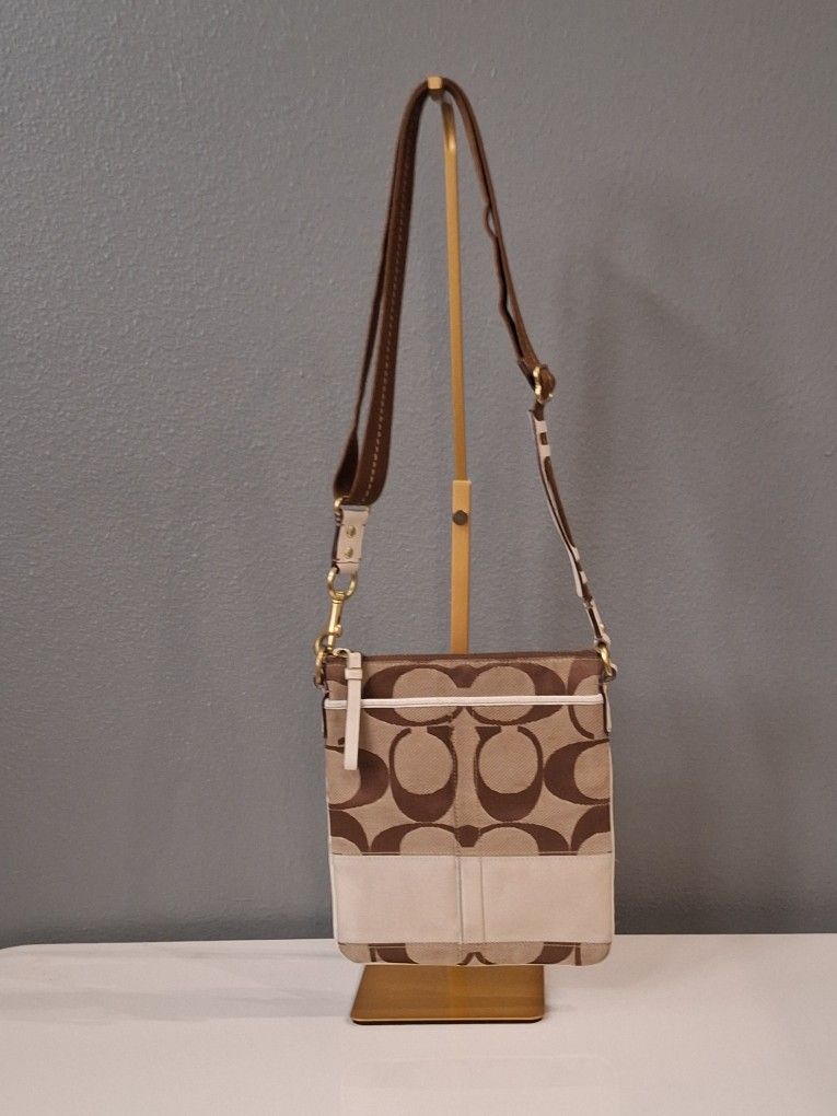 Vintage Coach Signature Brown And Beige Messenger Crossbody