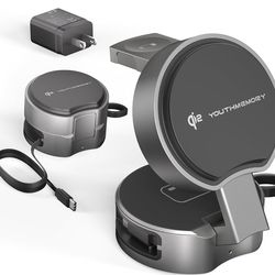 Qi2 Magnetic Wireless Charger Stand Station, Portable Travel Charging Station, 15W Fast Foldable Magnetic Wireless Charger Stand for iPhone 17/17pro16