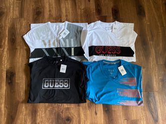 Four Men’s Guess brand Tee Shirts and V-Neck Bundle up for sale