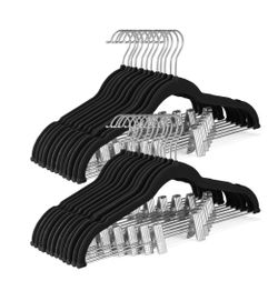 SONGMICS Pants Clothing Velvet Hangers with Adjustable Clips Set of 50 - Black