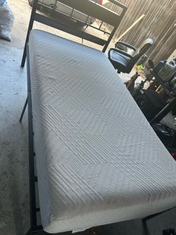 Twin bed frame with power plug and led lights with memory foam mattress