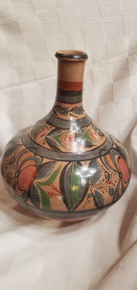 Vintage Tonala Pottery Vase Mexican Folk Art 