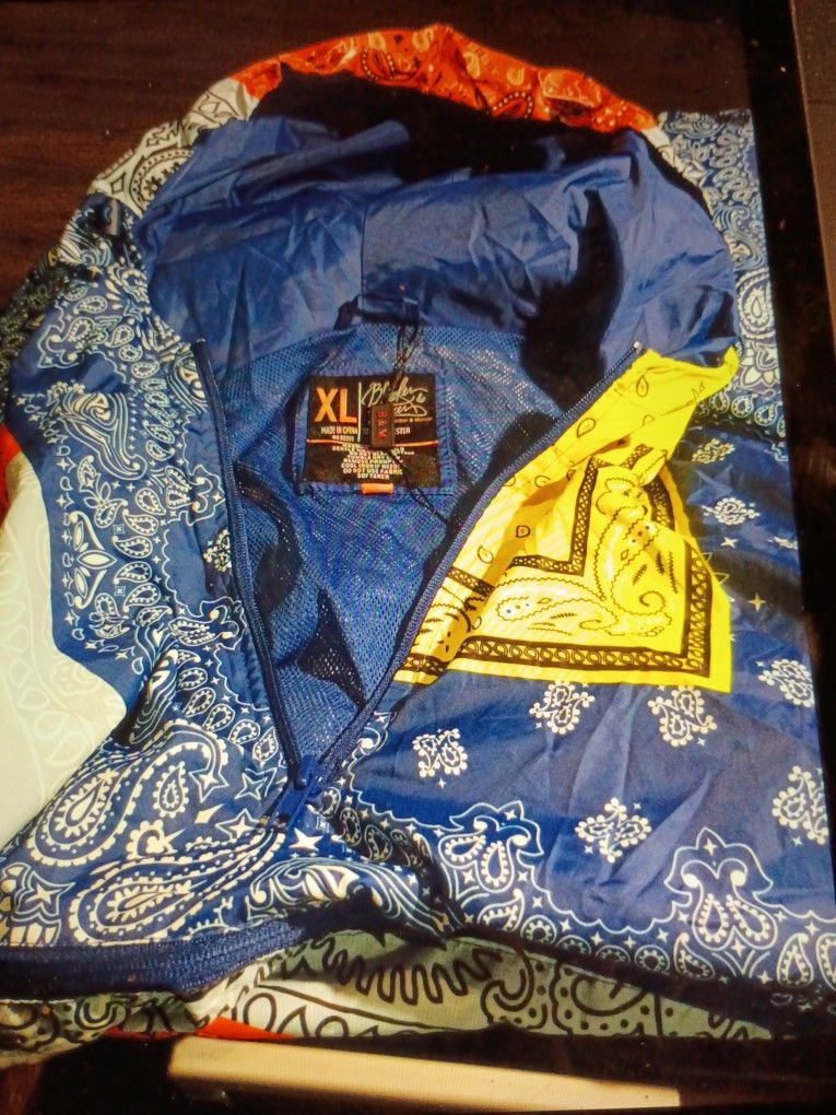 BLEECKER & MERCER. B& M HOODIE PATCH WORK WINDBREAKER JACKET BANDANA PAISLEY SIZE XL