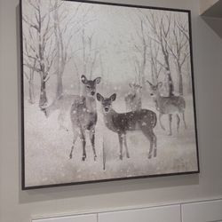 Framed Winter Deer Wall Art – Rustic Farmhouse