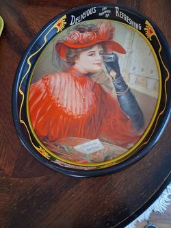 vintage 1987 Coca-Cola "1908 Calendar Lady" reproduction metal serving tray produced by The Ohio Art Co.