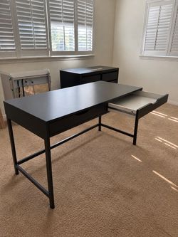 Black Writing Desk with Keyboard Tray and Drawers