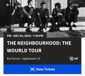The Neighbourhood World Tour Kia Forum Lower Bowl Tickets 4x, Transfer Ready