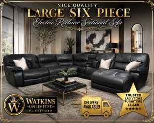 🛋️ LARGE 6-PIECE DARK BROWN ELECTRIC RECLINING LEATHER SECTIONAL – LOADED WITH FEATURES!