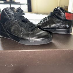 Gucci Black and Red Python Leather High-Top Sneakers