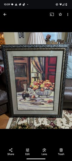 Large Wall Art In Beautiful Frame 46" X 36" Print Of Flowers On table By Vladimir Petinow