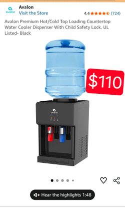 Avalon Premium Hot/Cold Top Loading Countertop Water Cooler Dispenser With Child Safety Lock. UL Listed- Black