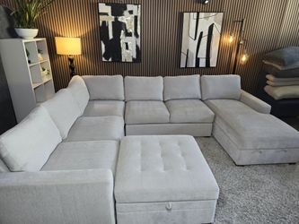 LIKE NEW - Thomasville Glenn Fabric Sectional with Storage Chaise and Extra Ottoman
