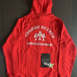 Chrome Heart Triple Cross Red Zip Up Hoodie