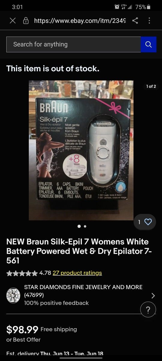 Braun Silk-Epil 7 Women's White Battery Powered Wet & Dry