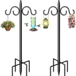 Double Shepherds Hooks for Outdoor, 108 Inch Heavy Duty Bird Feeder Pole with 5 Prongs Base, Adjustable Shepherds Hook for Bird Feeder, Garden, Weddin