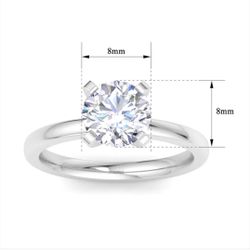 2 carat real diamond engagement ring on 14K white gold any size