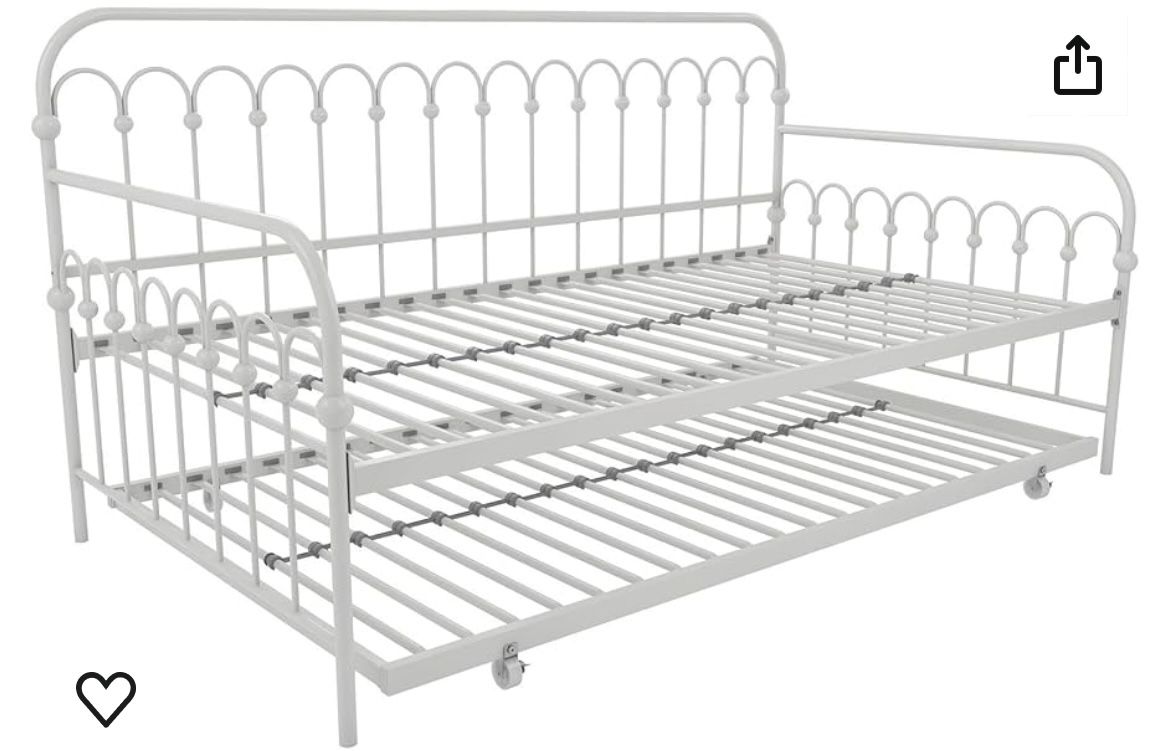 White Metal Trundle Full Bed frame 