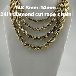 14K GOLD 8mm-14mm 24in rope chain. brand new.