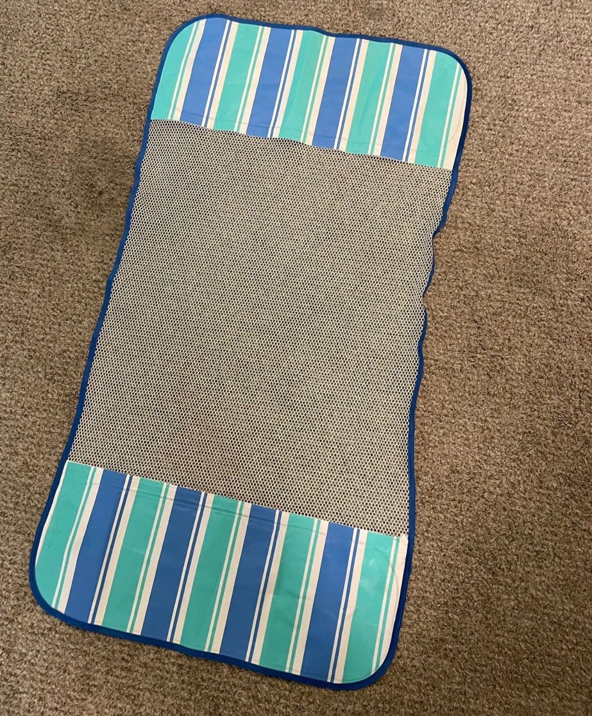 Blue and Turquoise Striped Hammock Pool Float. Used Once. Travel 
