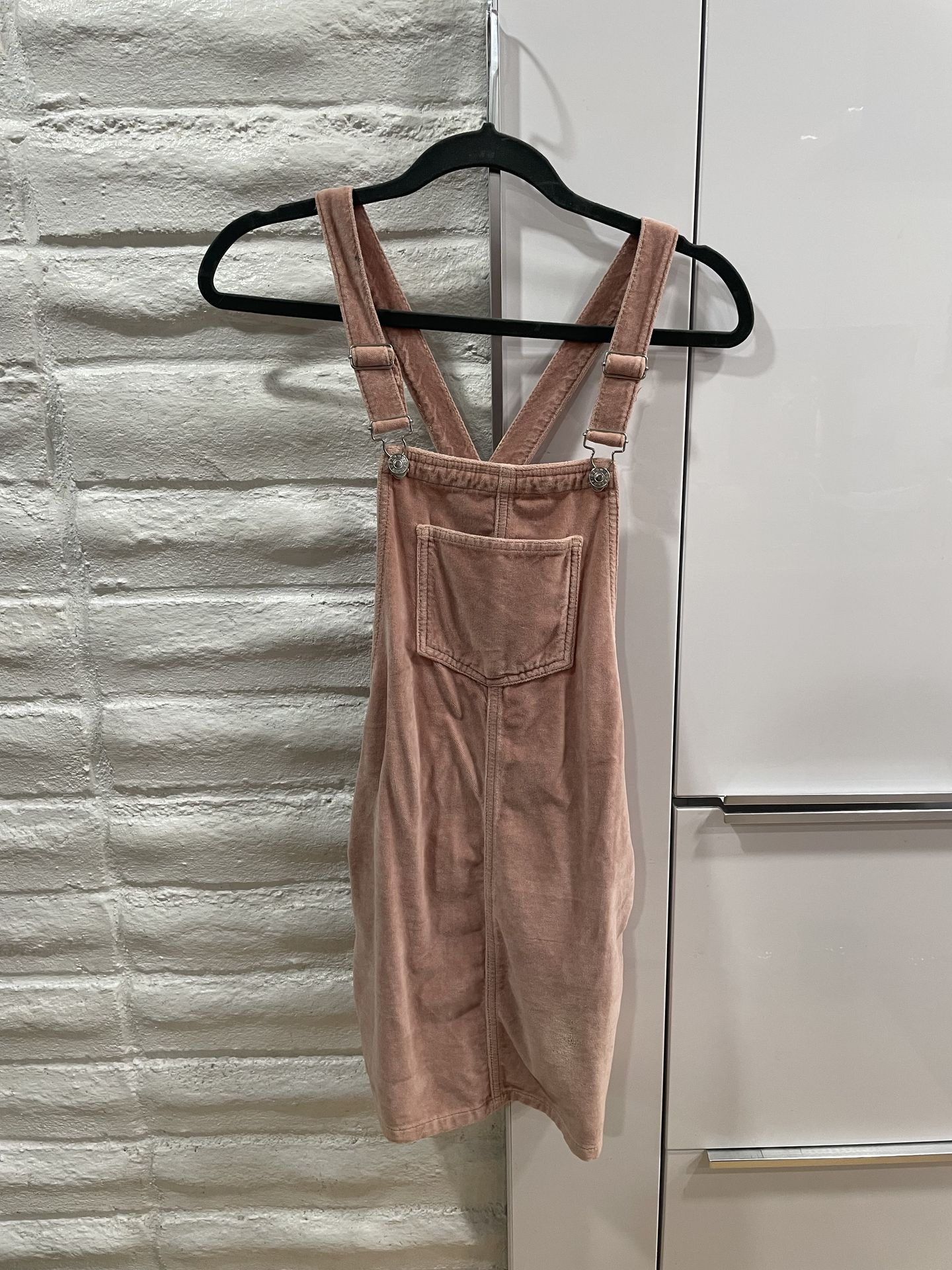 Topshop Dusty Blush Pink Velvet Denim Overalls Jumper Mini Dress Size 0