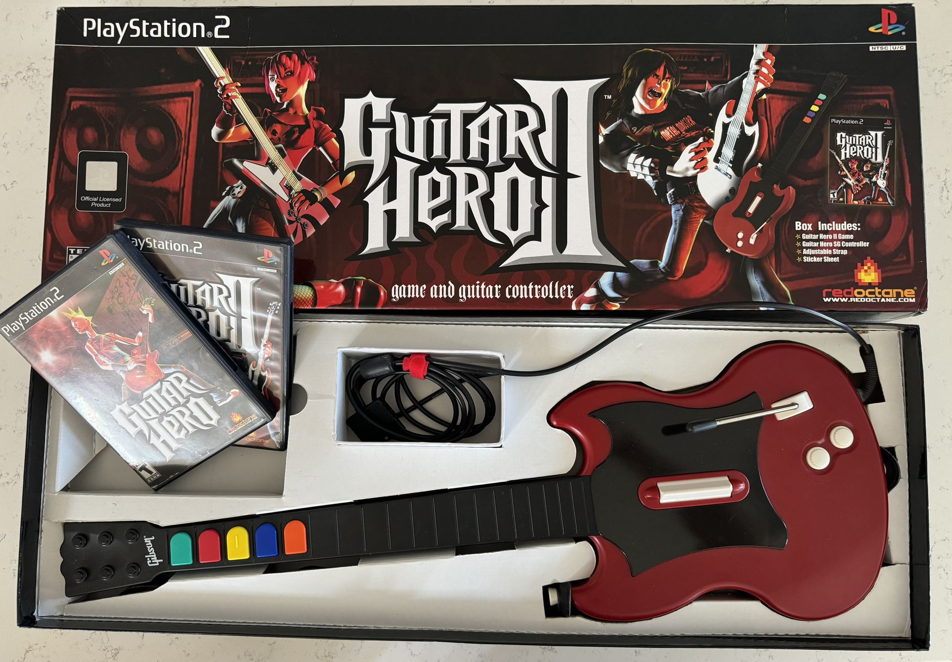 PS2 Guitar Hero Guitar &  Games 1&2  Bundle! Original Guitar Hero 2 Box Included. Kept In Pristine Condition