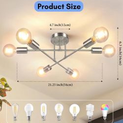 Modern Sputnik Chandelier, 6-Light Ceiling Light Fixture