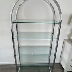 arched Etagere vintage space age 1970s chrome and glass five shelf furniture MCM eclectic