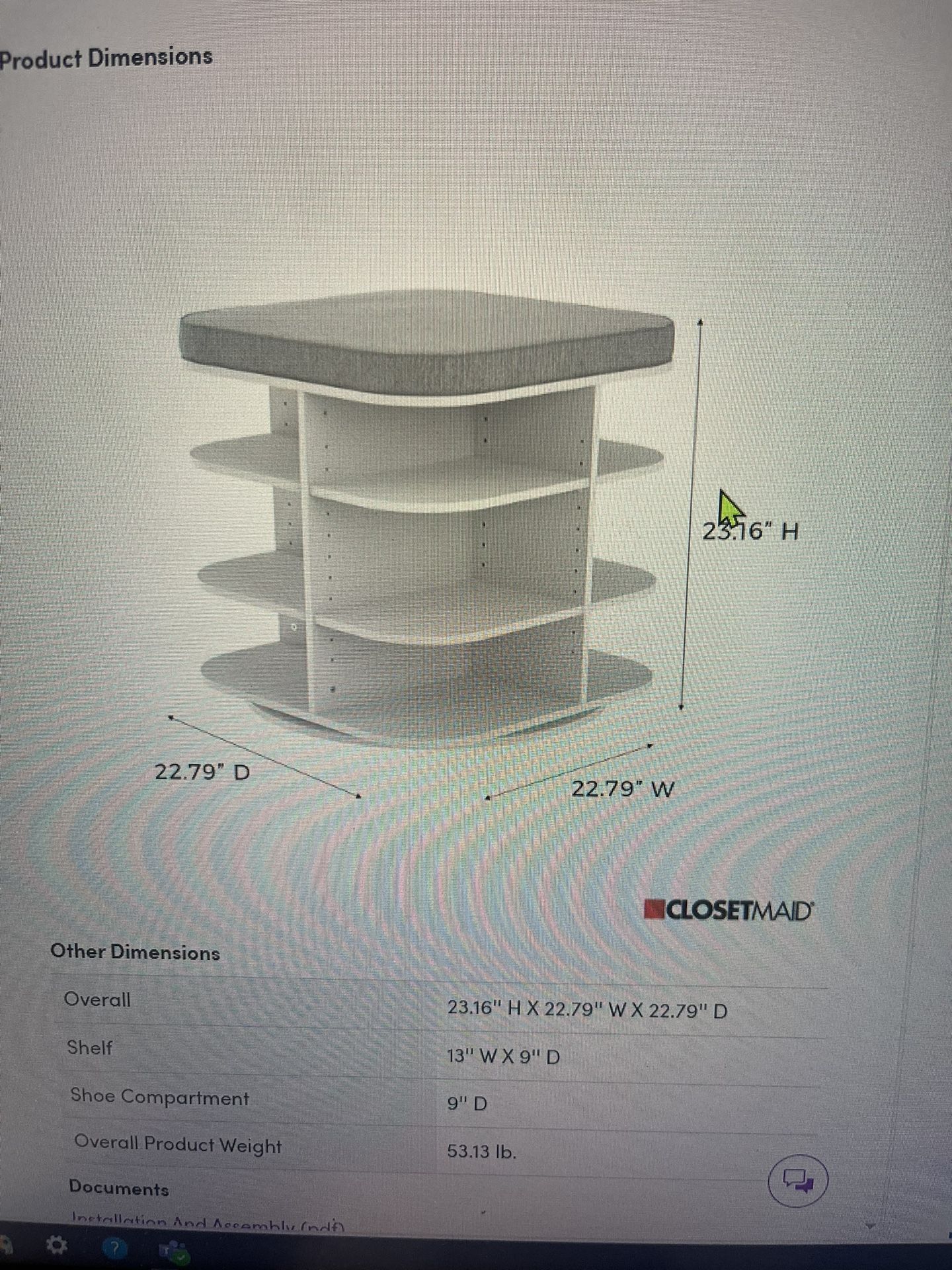 revolution Rotating 12 Pair Shoe Storage Bench By Closet Maid
