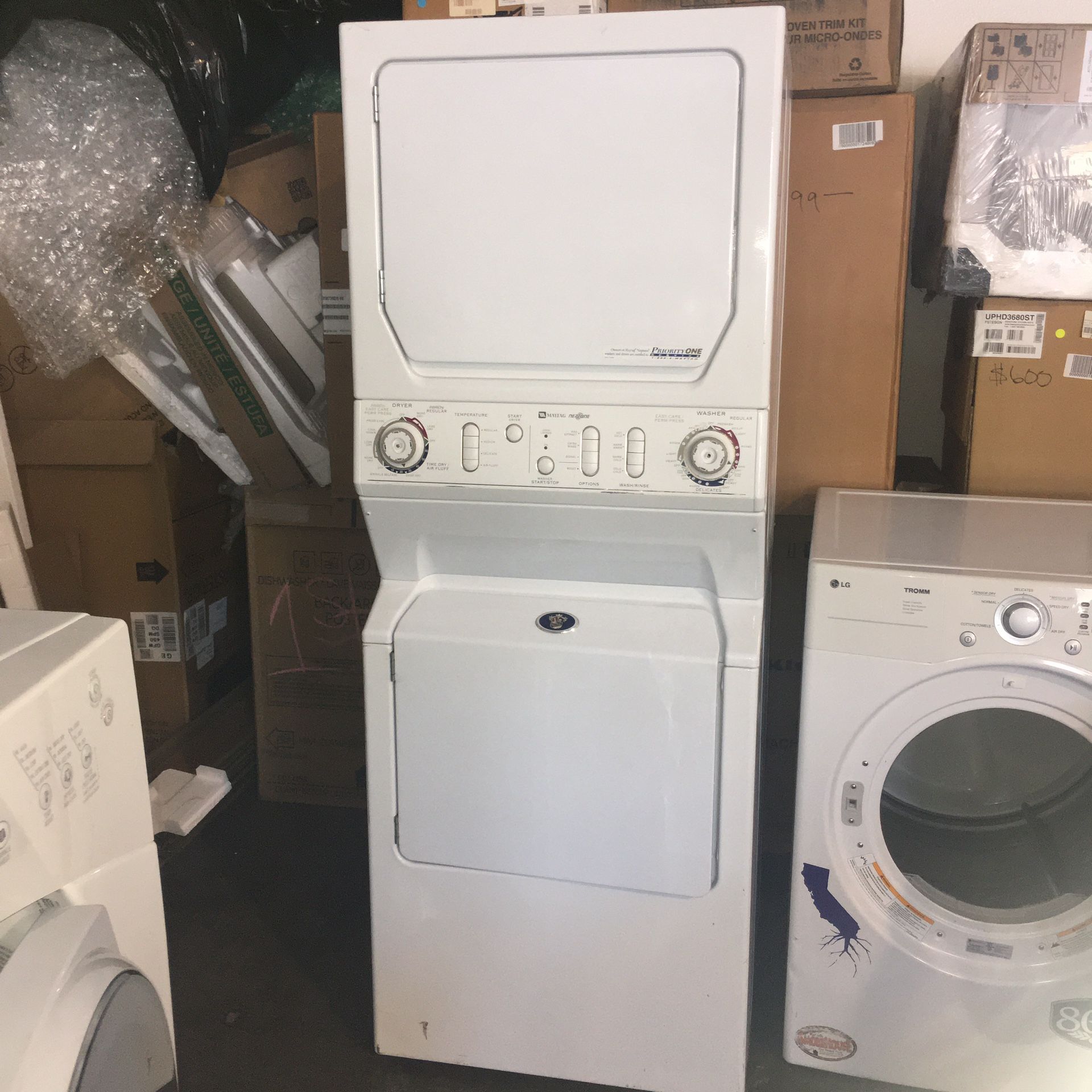 Maytag stacked washer and gas dryer