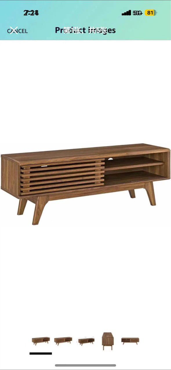 Pacific Direct Wilson 45.5" Wood Slat Low-Profile TV Stand in Brown/Walnut