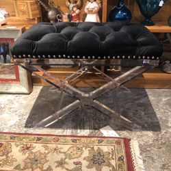 Pretty Black Velvet Lucite Stool (C05)