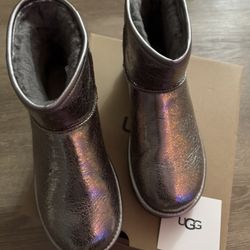 UGG CLASSIC MINI METALLIC SPARKLE GUNMETAL BOOTS  WOMEN'S