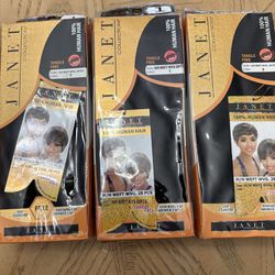 3 new  Janet Collection Human Hair Style H/H Weft WVG 28Pcs Color 1 tangle free plus free stocking and shower cap