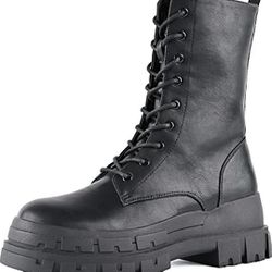 SIZE 10 Men's Black Platform Boots, Lace Up Military Boots, Side Zip