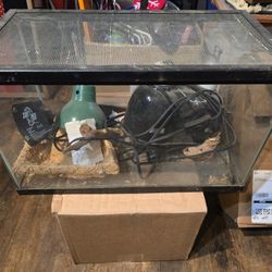 Reptile Terrarium Setup – 20"x10.5"x12" w/ Screen Lid + Heat Lamps – $50 OBO