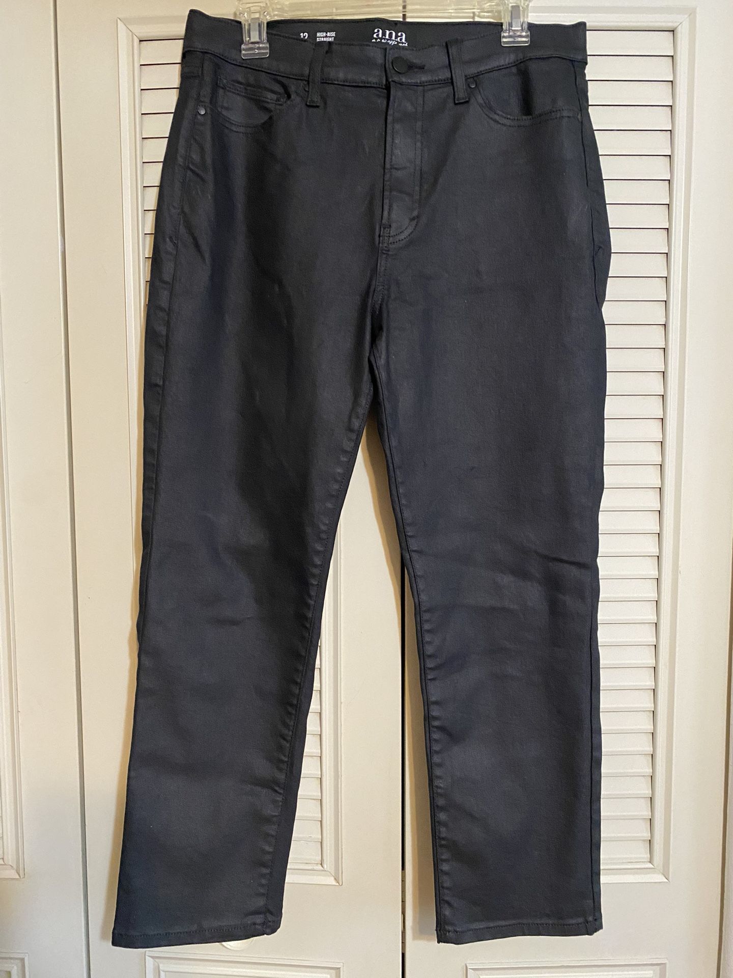 Black Leather, Looking Stretch Jeans (Size Shown In Photo)