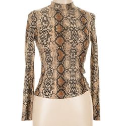 Shein Snake Design Brown Tan Long Sleeve Top Large 