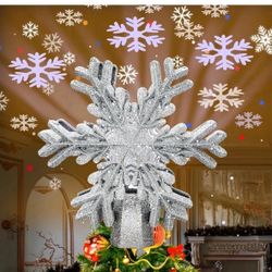 Christmas Tree Topper Star Projector Snowflake 3D Rotating Glitter LED Decor US