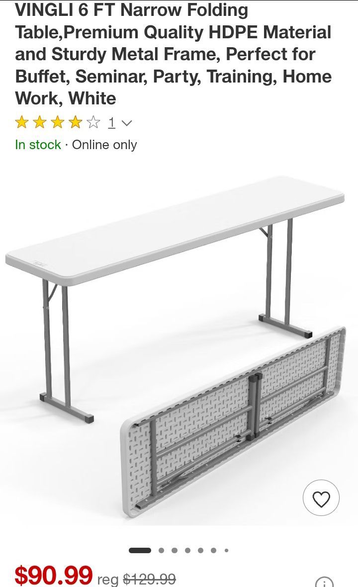 6ft.x17.5" foldable table