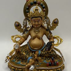 Handcrafted Yellow Jambhala Buddha Statue – 5.11” Copper Tibetan Wealth Deity Figurine