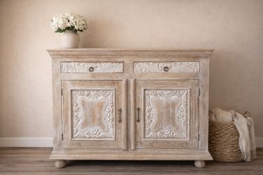 Solid Wood Carved Cabinet / Sideboard – French Farmhouse Style – Moving Sale 