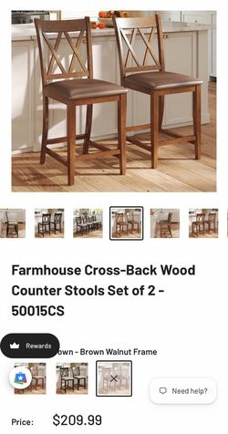 Farmhouse Cross-Back Wood Counter Stools Set of 2
