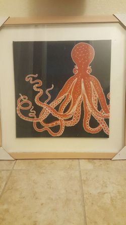 Wall art octopus in colors of Orange and navy