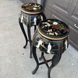 Vintage Lacquer Side Tables Or Plant Stands