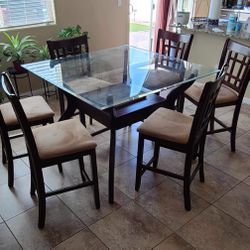 Glass Table Top Dining Table With 6 Chairs For $350 Or best Offer