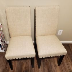 2 Tan fabric Dining Chairs