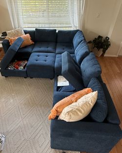 Modular Sectional Sleeper Sofa with Storage m, Reclining,  Living Room Blue